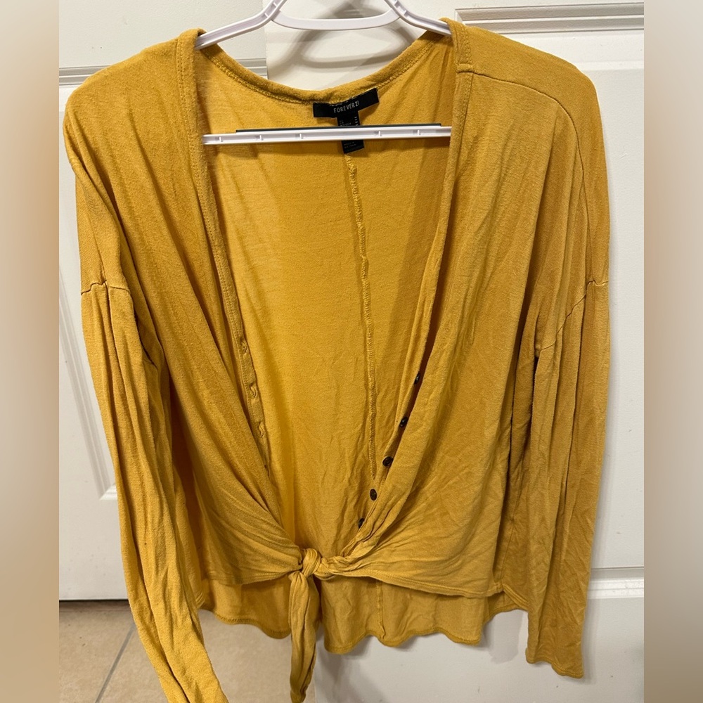 Yellow tie-up long sleeves shirt